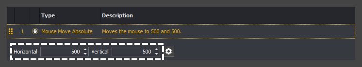 InstructBot showing the selected mouse coordinates of the mouse movement absolute editor of an input command.