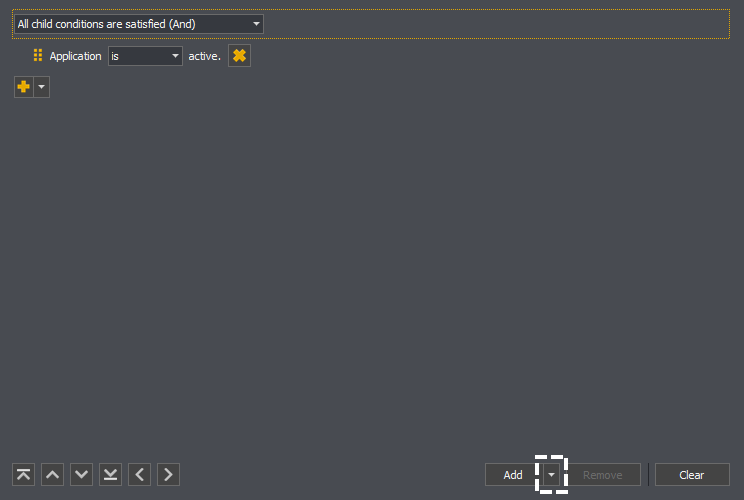 Condition editor showing the drop down portion of the add button in InstructBot.