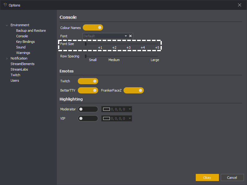 InstructBot options showing how to increase the font size.