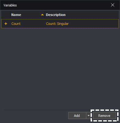 InstructBot message variables window showing how to remove a variable.