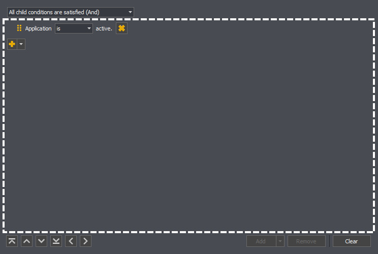 Highlighting the area the children of a root condition will appear within in the conditions editor of InstructBot.