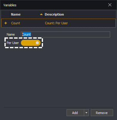 InstructBot showing the per user toggle button of a count variable.