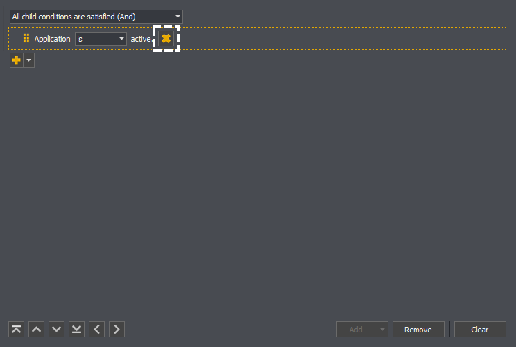 The condition editor showing how to remove a condition with it's linked remove button in InstructBot.